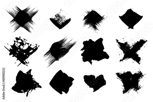 Abstract black brush strokes. Artistic ink shapes. Grunge texture elements. Vector design collection.