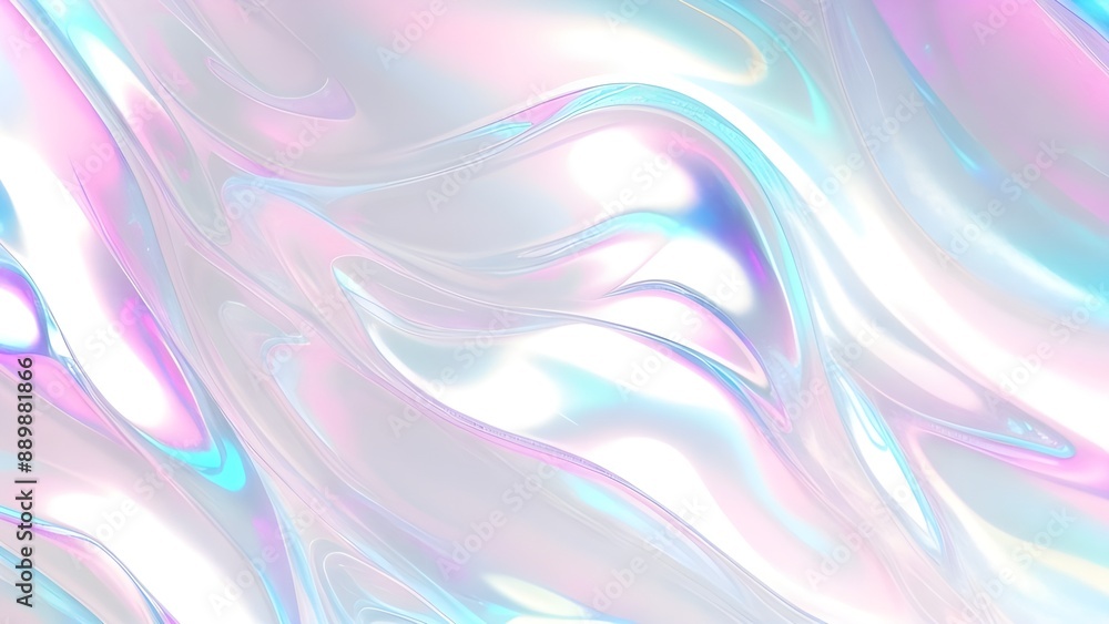 Fototapeta premium Holographic background seamless trendy iridescent light foil texture. Soft holographic pastel unicorn marble background pattern. Modern pearlescent blurry abstract swirl illustration.