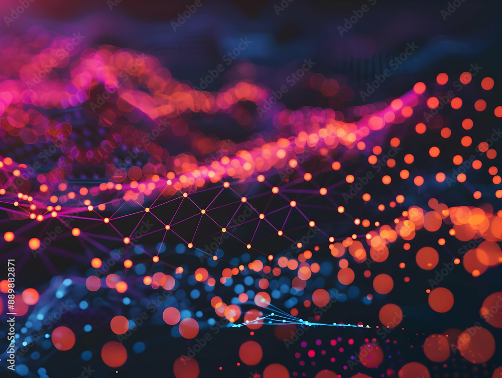 Abstract Background with Red and Blue Lights and Connected Dots Abstract Background with Red and Blue Lights and Connected Dots