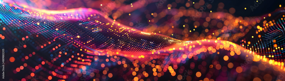 Abstract 3D Background with Glowing Lights and a Wavy Surface Abstract 3D Background with Glowing Lights and a Wavy Surface
