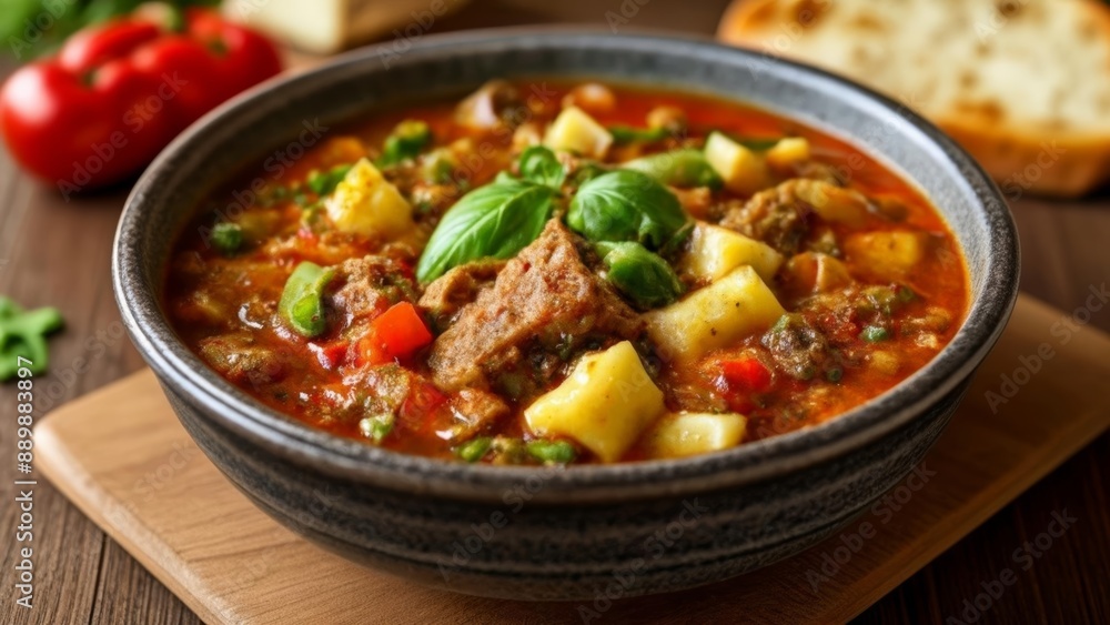 Hearty minestrone soup with fresh herbs and vegetables Hearty minestrone soup with fresh herbs and vegetables