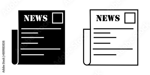 flat black newspaper icon on white background