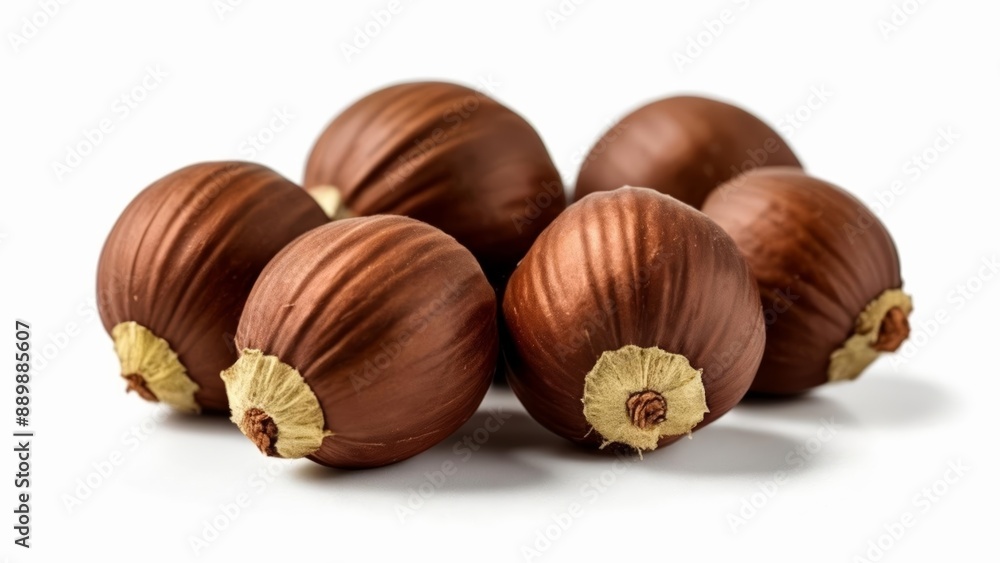  Six almonds with their shells cracked open revealing the inner nut