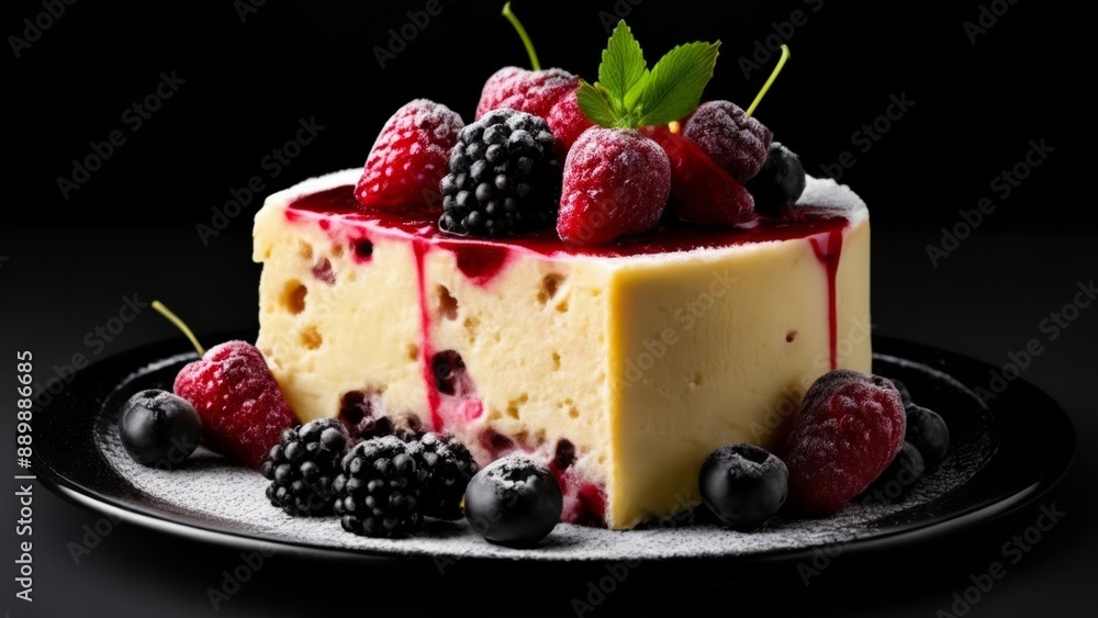 Delicious dessert with raspberries and blackberries Delicious dessert with raspberries and blackberries