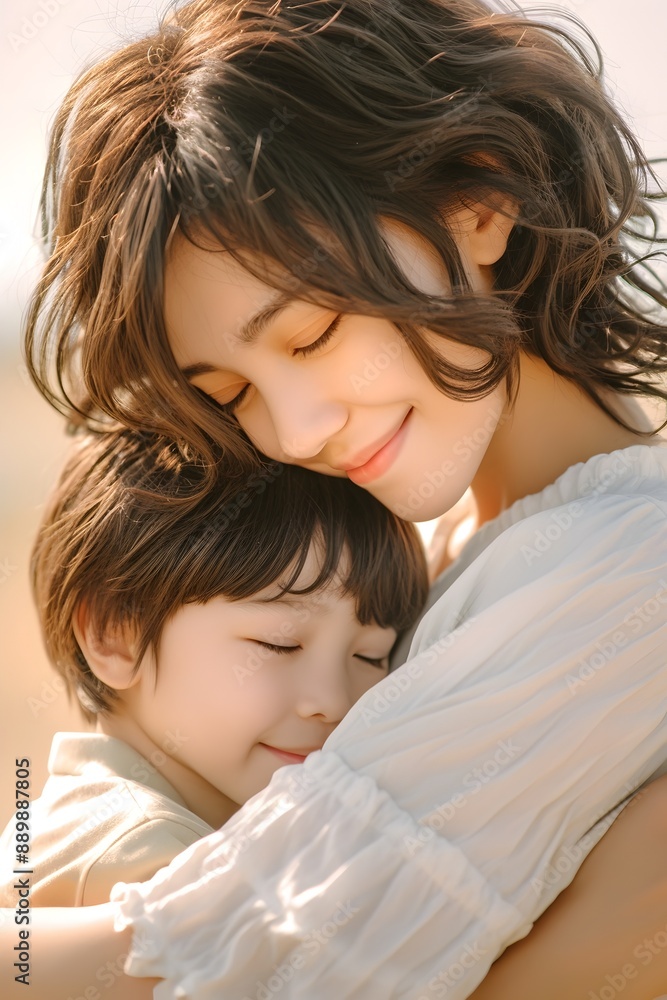 Warm and Loving Embrace Between Mother and Son in Intimate Morning Moment in Thailand Warm and Loving Embrace Between Mother and Son in Intimate Morning Moment in Thailand