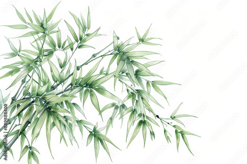 Fototapeta premium A delicate watercolor painting of bamboo swaying gently in the breeze, isolate on white background