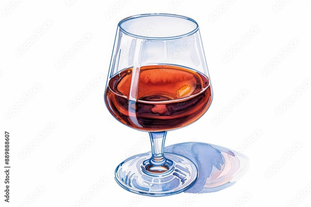 A glass of amaretto with a warm watercolor glow, isolate on white background A glass of amaretto with a warm watercolor glow, isolate on white background