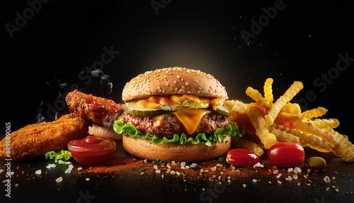 Ultimate Gourmet Burger with Fries and Sides