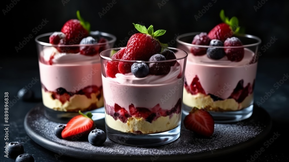  Delicious dessert trio with berries and cream