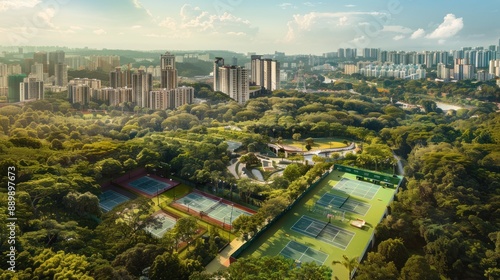 Urban Oasis: Tennis Courts Nestled in Singapore's Greenery photo