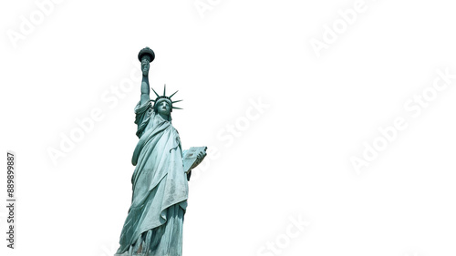 Close up photo of the Statue of Liberty in New York, USA. Isolated on white background with copy space