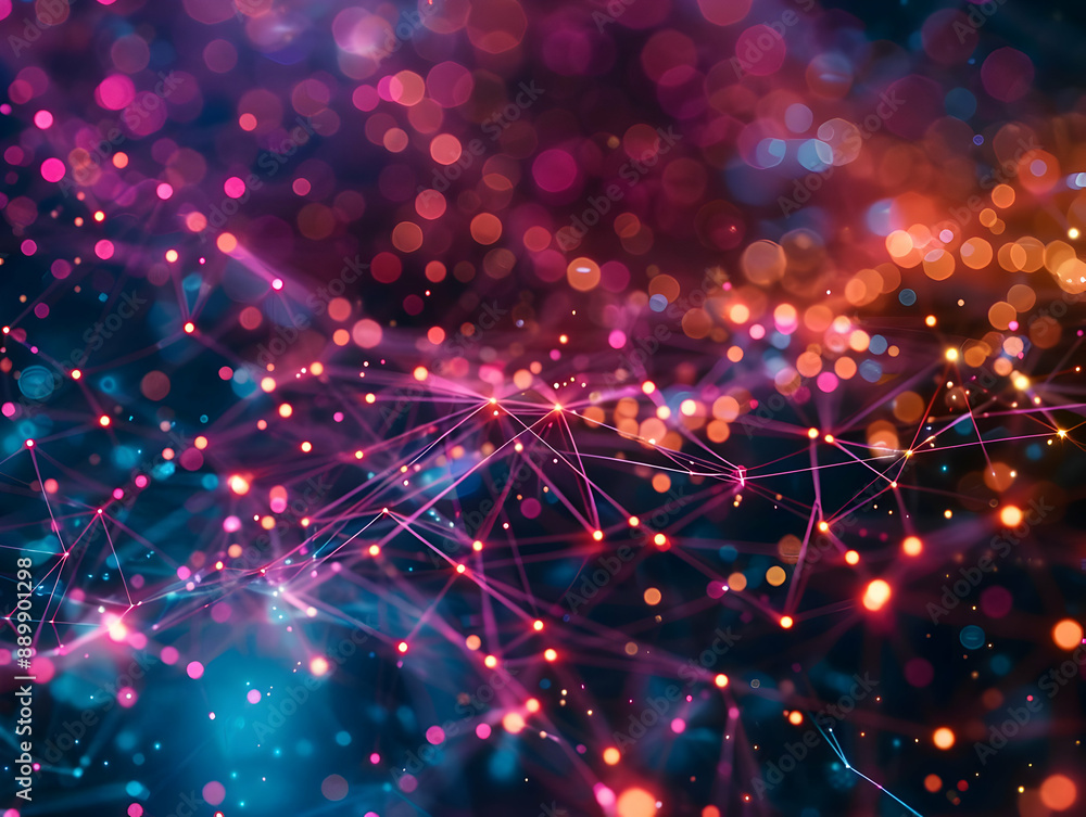 Abstract Background with Network Connections and Bokeh Lights Abstract Background with Network Connections and Bokeh Lights
