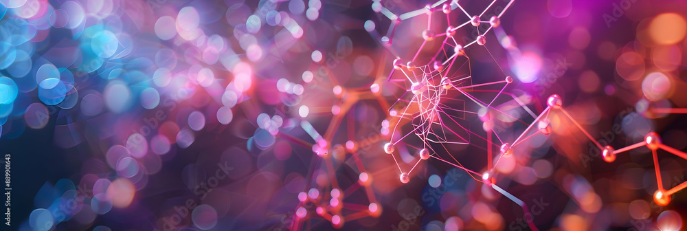 Abstract 3D Network Background with Pink and Blue Bokeh Abstract 3D Network Background with Pink and Blue Bokeh