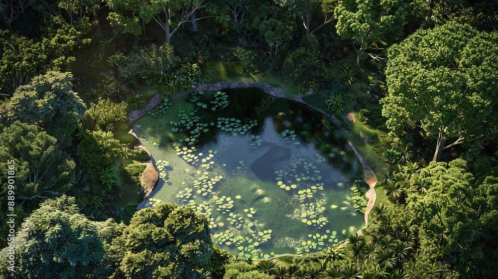 Ultra-detailed 3D image of a battery-shaped pond nestled in a dense forest showcasing advancements in ecological battery technologies and green energy storage photorealistic Ultra-detailed 3D image of a battery-shaped pond nestled in a dense forest showcasing advancements in ecological battery technologies and green energy storage photorealistic