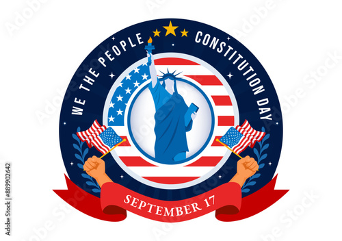 Happy Constitution Day United States Vector Illustration Vector Illustration on September 17th with an American Waving Flag and the Capitol Building