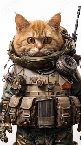 Adorable orange cat dressed in detailed astronaut gear, ready for space exploration. Perfect for science fiction and pet lovers.