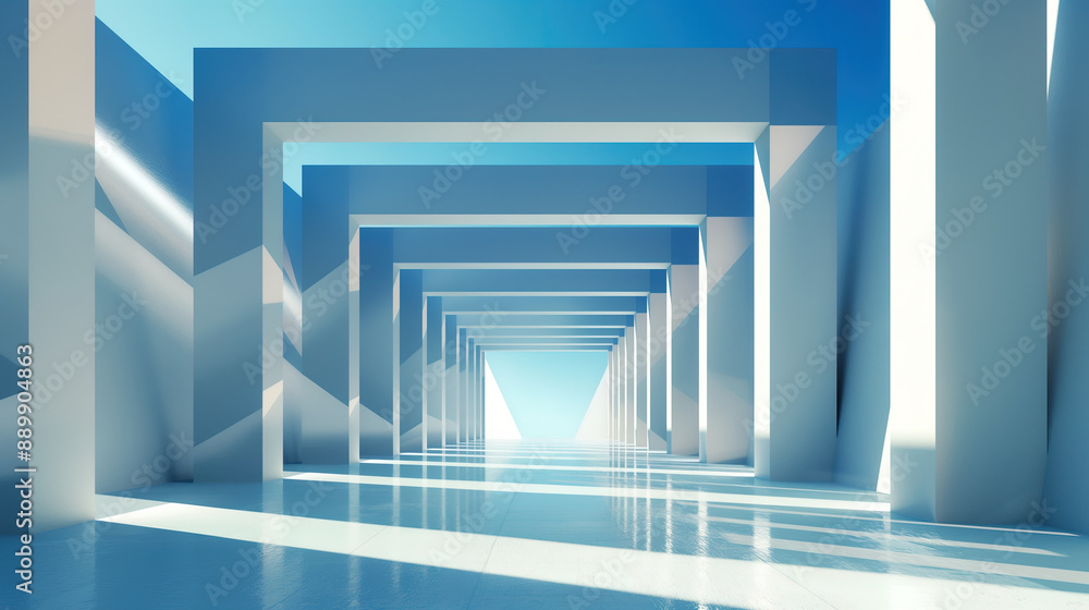 Obraz premium futuristic minimalist designed corridor against the background of blue sky