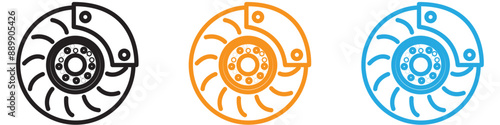 Car brake disk with caliper vector logo set collection for web app ui