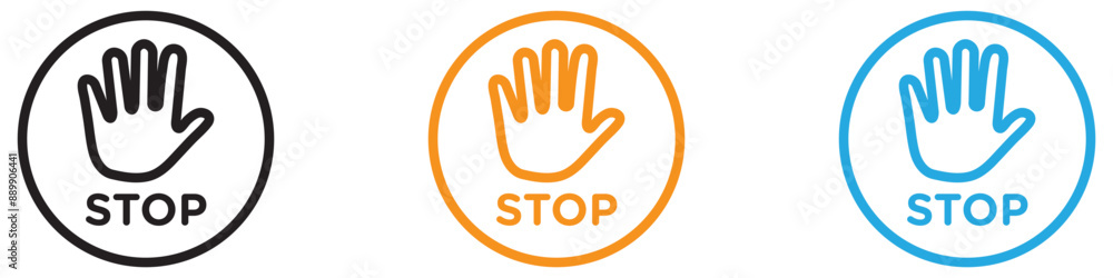 Stop sign with hand vector logo set collection for web app ui Stop sign with hand vector logo set collection for web app ui