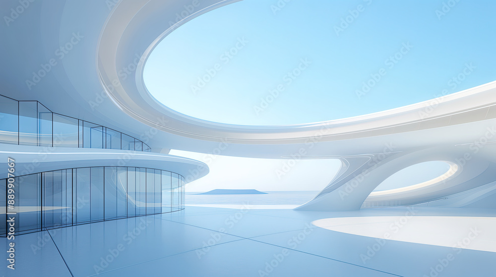 Obraz premium futuristic minimalist designed architecture against blue sky