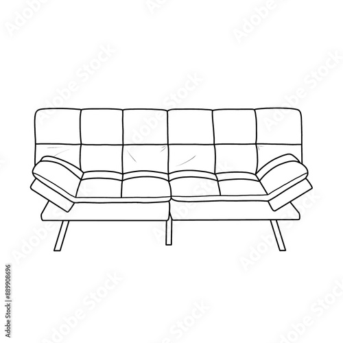 Modern armchair, sofa, sofa bed, futon couch, interior home, or office furniture. Hand-drawn vector illustration isolated on a white background.