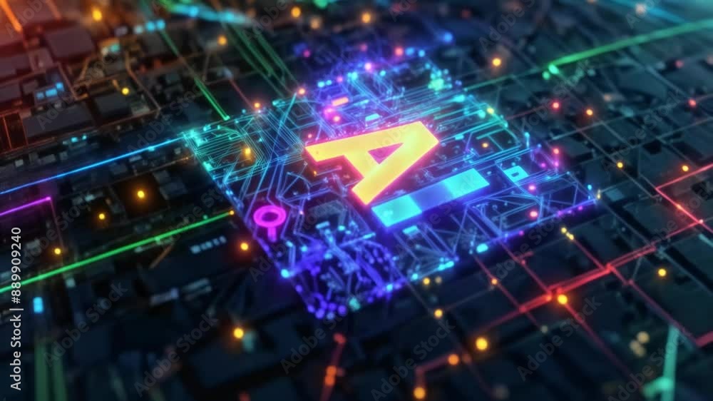 AI Technology Circuit Board with Glowing Lights AI Technology Circuit Board with Glowing Lights