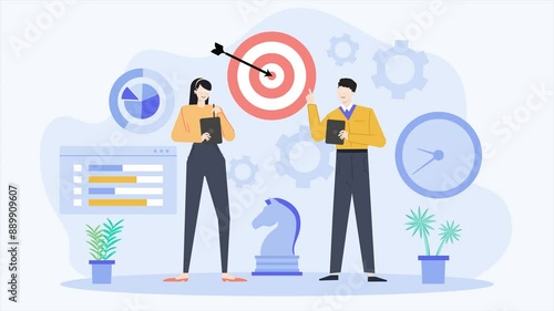 employee daily discussion in office illustration business animated video