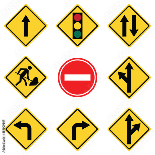 Free Download Yellow Traffic Road Direction Sign Collection Set - GFXLoad