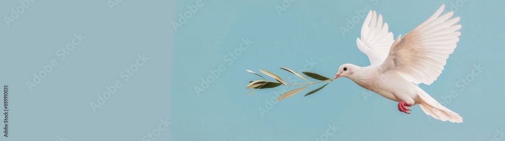 Fototapeta premium White Dove Flying in Blue Sky