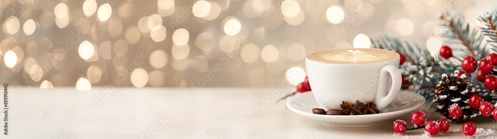 Cappuccino coffee cup with written Merry Christmas