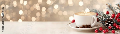 Cappuccino coffee cup with written Merry Christmas