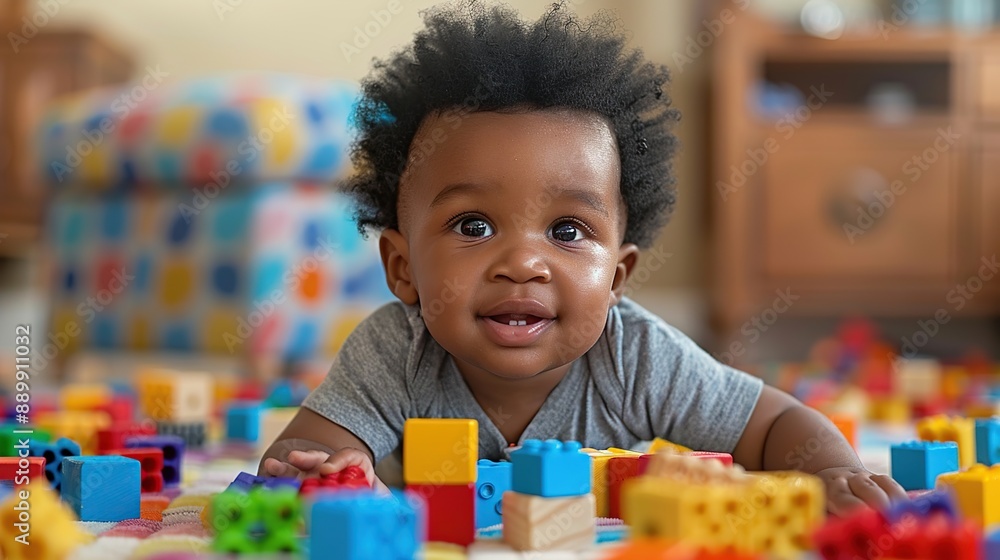 Playful Toddler Boy With Building Blocks Playful Toddler Boy With Building Blocks