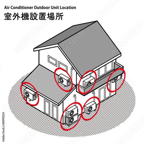 エアコン室外機設置場所　主線あり - Air conditioner outdoor unit location, line drawing