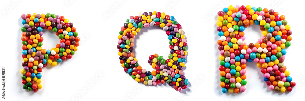 Obraz premium Letters P, Q, R. Colorful Candy Confetti Alphabet: Sweet and Festive Letters.