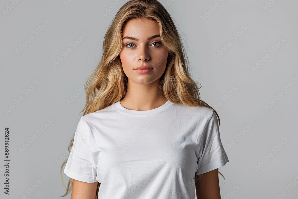 Obraz premium White tshirt mockup on woman model created with Generative AI