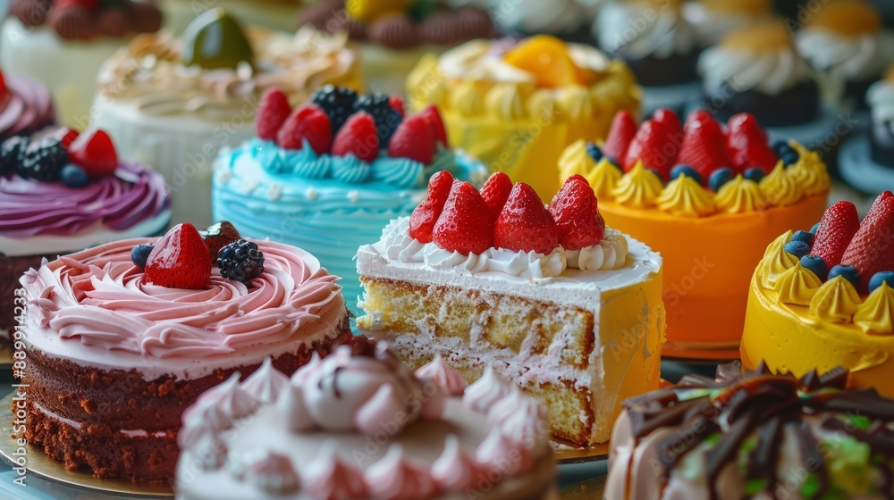 Delicious food. A variety of colorful cakes background. An assortment of delicious cakes arranged on a platter. Delicious food. A variety of colorful cakes background. An assortment of delicious cakes arranged on a platter.