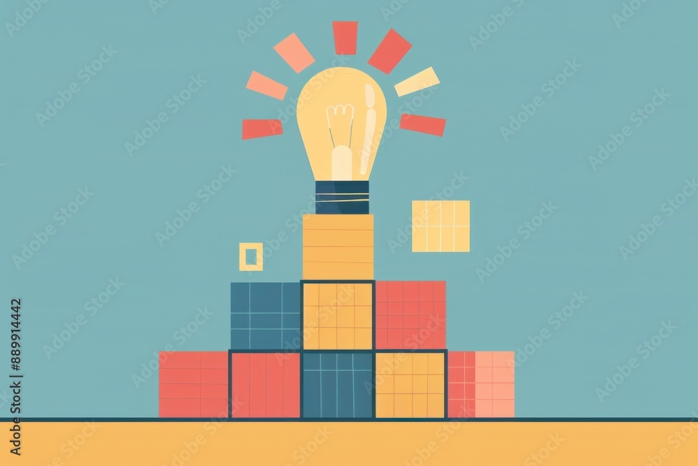 Creative illustration of a lightbulb on stacked blocks symbolizing innovation, ideas, and problem-solving. Perfect for business or education themes. Creative illustration of a lightbulb on stacked blocks symbolizing innovation, ideas, and problem-solving. Perfect for business or education themes.