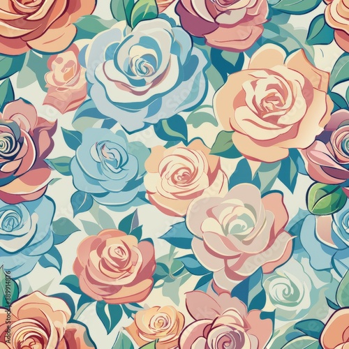 Wallpaper Mural seamless pattern of delicate roses in soft pastel shades, creating a romantic and elegant feel, Generative AI Torontodigital.ca