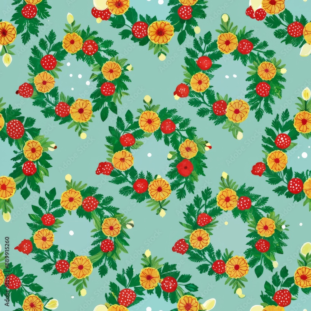 seamless pattern of floral wreaths and garlands, perfect for a festive and celebratory theme, Generative AI seamless pattern of floral wreaths and garlands, perfect for a festive and celebratory theme, Generative AI
