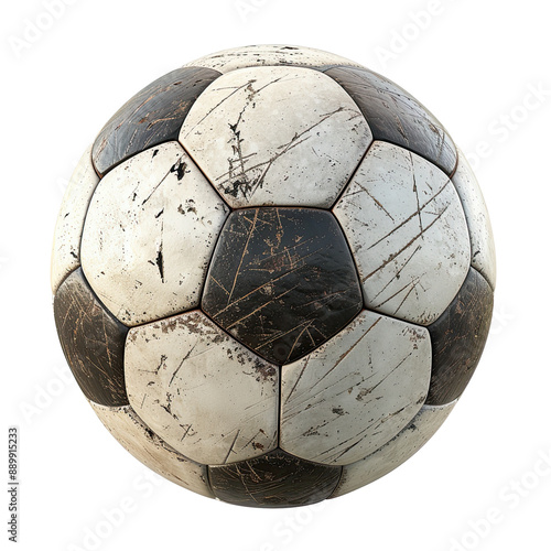 Worn Vintage Soccer Ball Isolated , transparent background