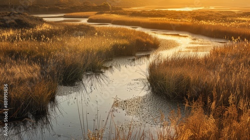 A river with a lot of grass and weeds on the banks