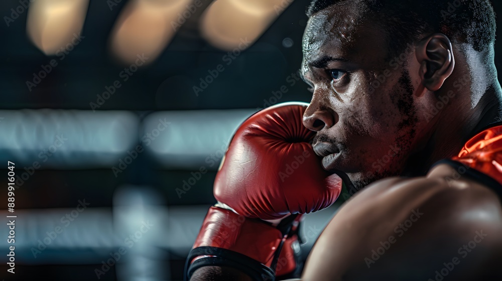 A thoughtful boxer looking away before a fight. A thoughtful boxer looking away before a fight.