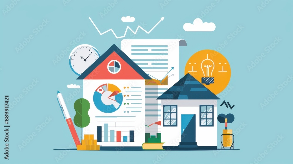 Comparing Mortgage Offers - Financial Analysis and Decision-making Concept Illustration in Flat Design Comparing Mortgage Offers - Financial Analysis and Decision-making Concept Illustration in Flat Design