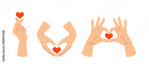 Hands Forming Various Heart Shapes With Hearts, Symbolizing Love And Affection. Vector Illustration For Valentines Day