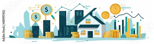 Modern Financial Planning for Mortgages with Budget Charts - Flat Design Illustration of Personal Finances and Investments