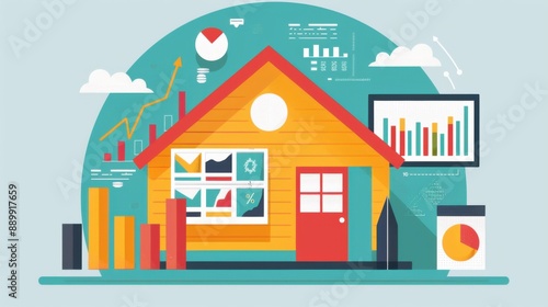 Analyzing Mortgage Rates Through Comprehensive Graphs and Charts - Flat Design Illustration