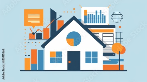 Mortgage Rates Comparison Graphs and Charts Flat Design Illustration for Financial Analysis Concept