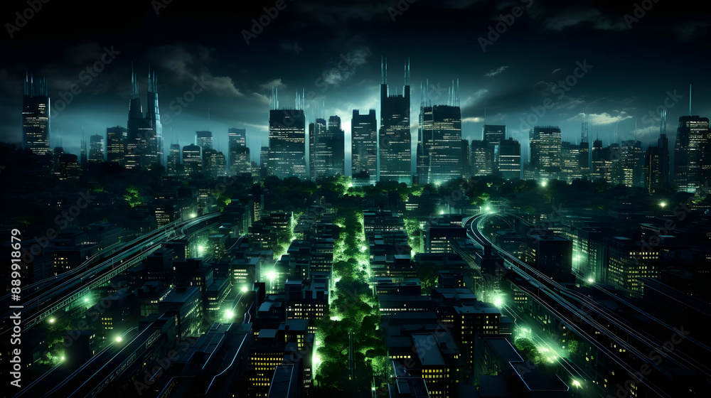 Fototapeta premium Futuristic Cityscape Night Illustration