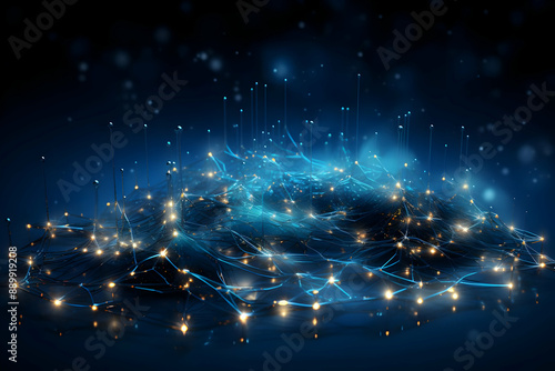 Abstract 3D Background with Blue and Gold Lights