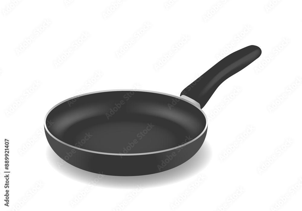 Non-stick Teflon Frying Pan With A Black Handle, Isolated On A White Background. Realistic 3d Vector Image Non-stick Teflon Frying Pan With A Black Handle, Isolated On A White Background. Realistic 3d Vector Image